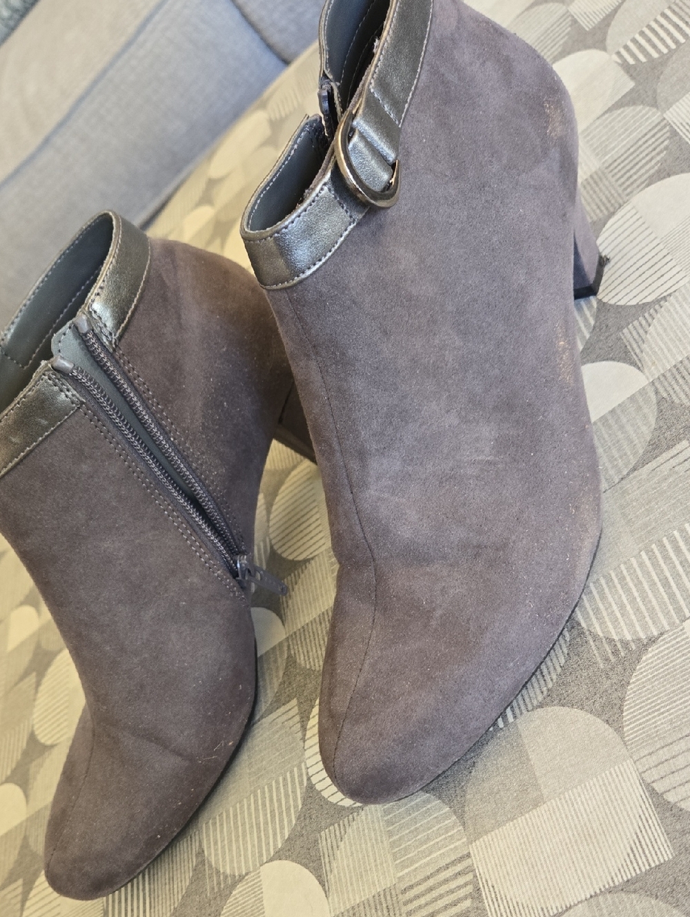 A2 By Aerosoles Gray Suede Ankle Booties with Buckle Trim
